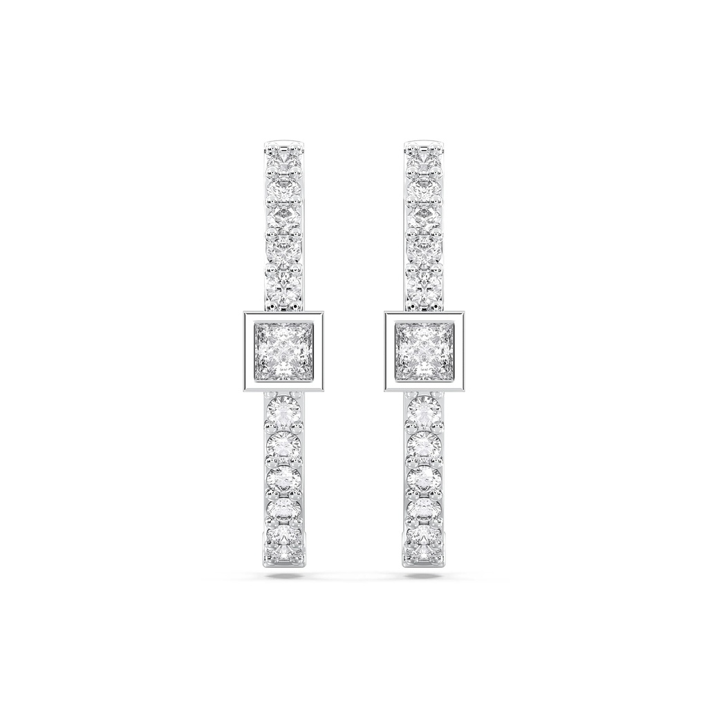Princess And Round Hoop Diamond Earrning