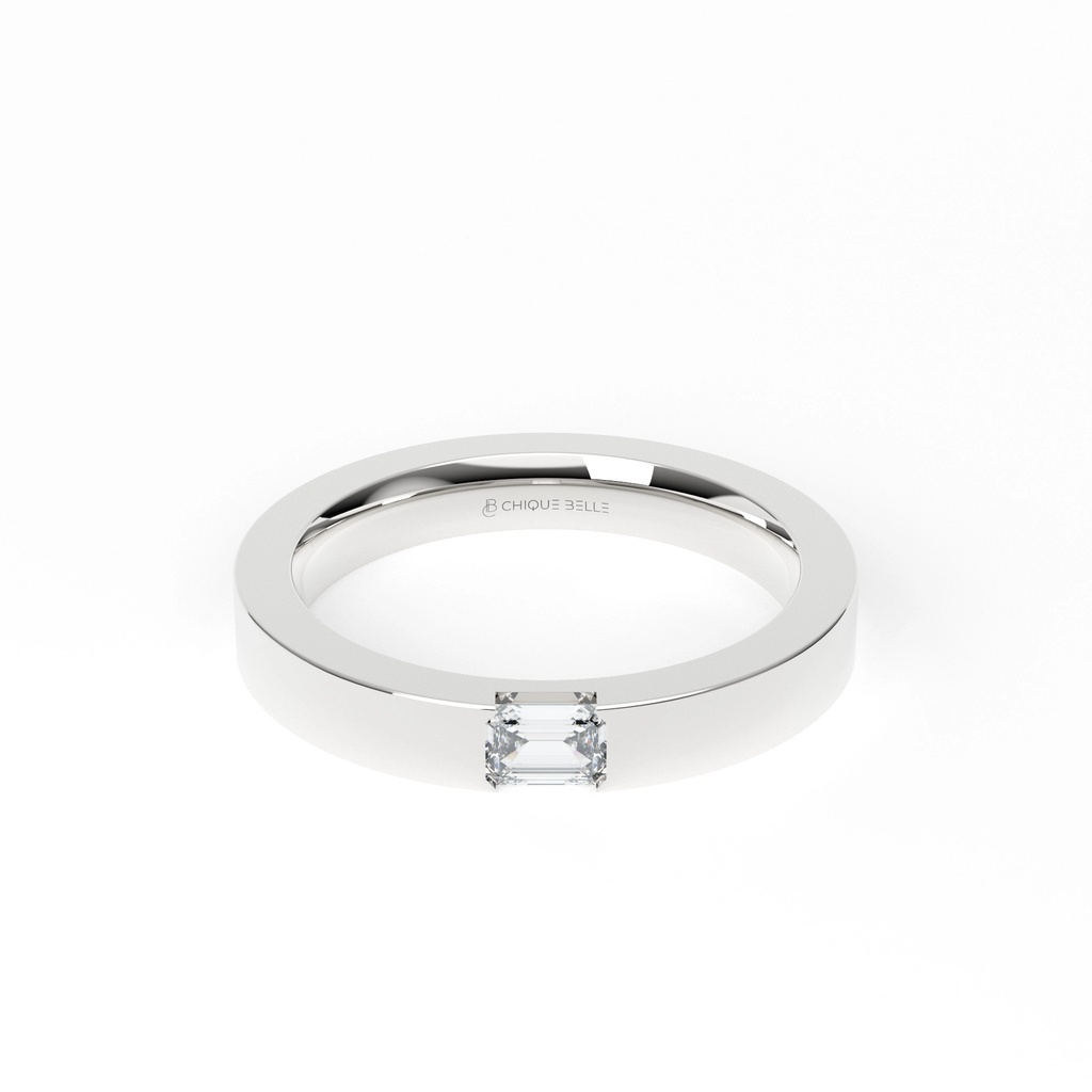 Flat 3.5mm Wedding Band With Emerald Diamond