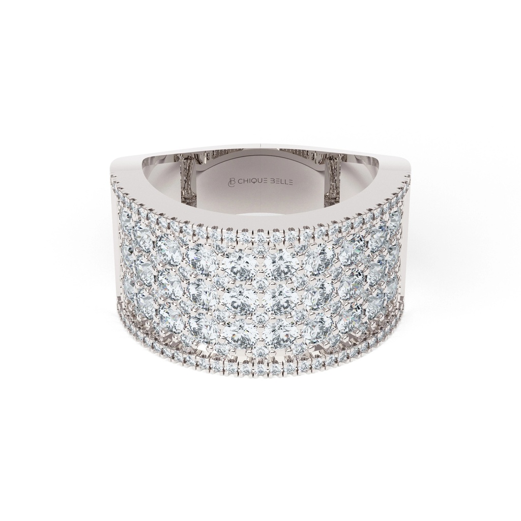 Cluster Studded Broad Wedding Band