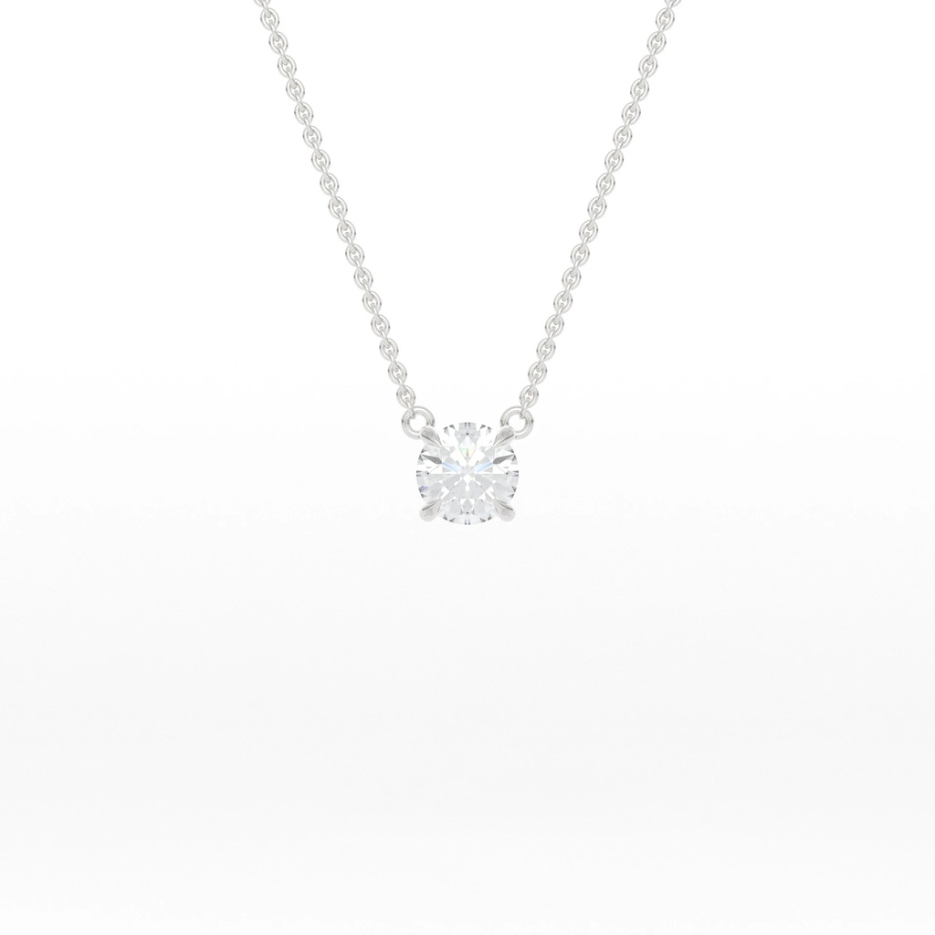 Classic Solitaire 4 Prong Basket Round Pendant with Necklace