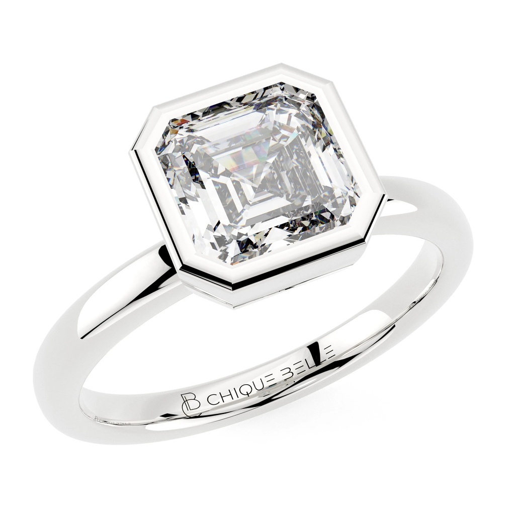 Assher Cut Diamond Bazel Set Engagement Ring
