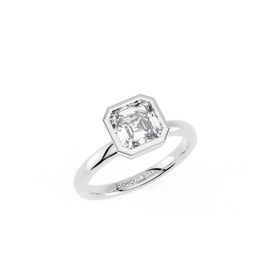 Assher Cut Diamond Bazel Set Engagement Ring