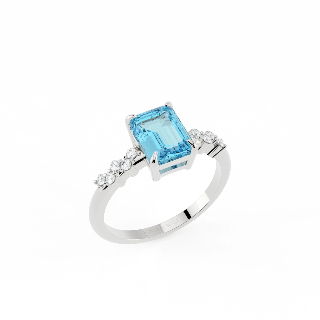 Emerald Cut Aquamarine Diamond Ring
