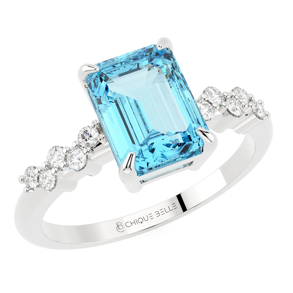 Emerald Cut Aquamarine Diamond Ring