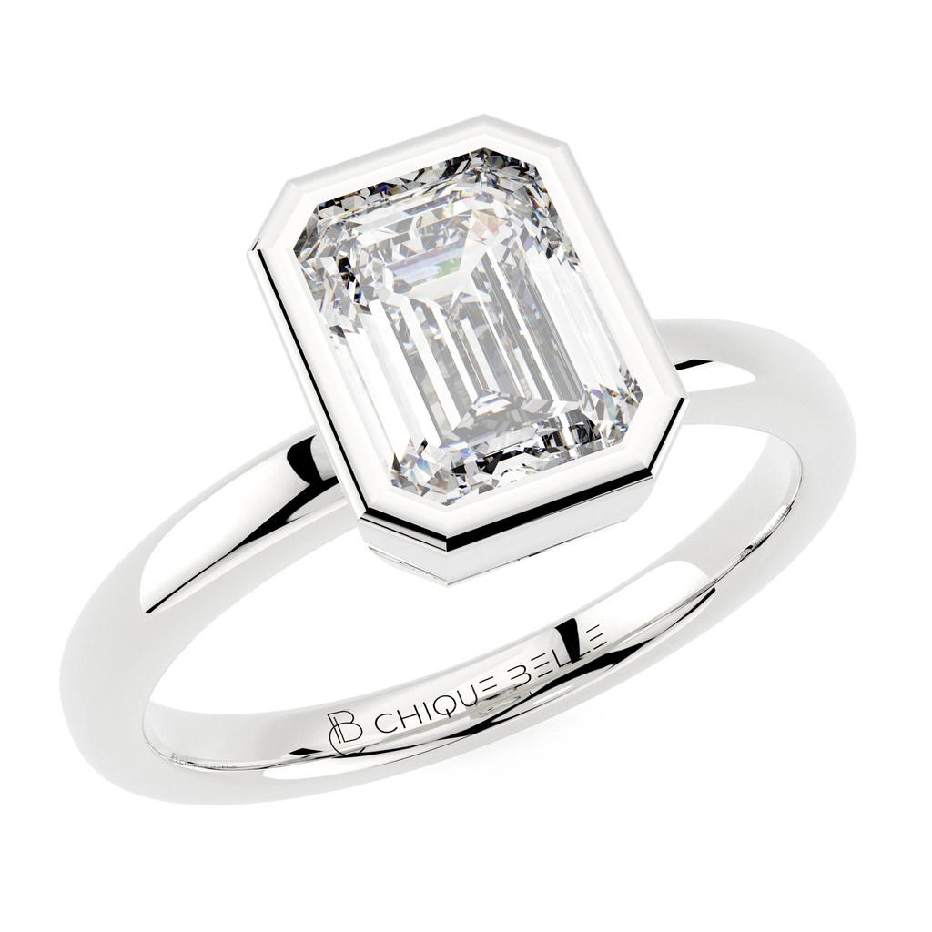 Emerald Diamond Bazel Set Engagement Ring