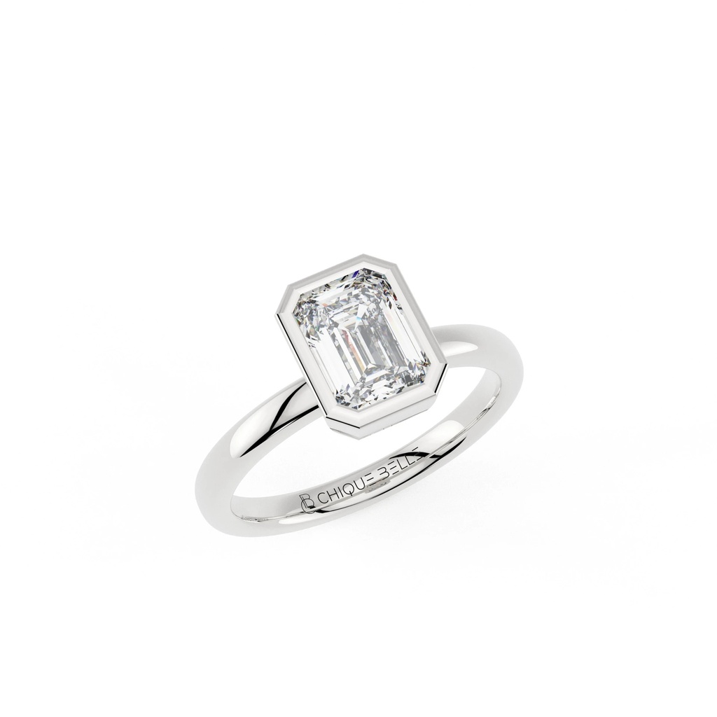 Emerald Diamond Bazel Set Engagement Ring