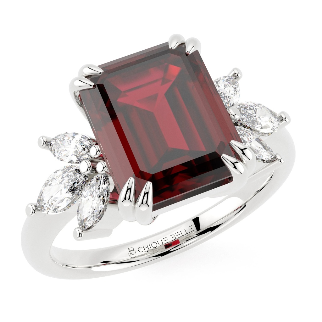 Emerald Cut Ruby and Diamond Ring