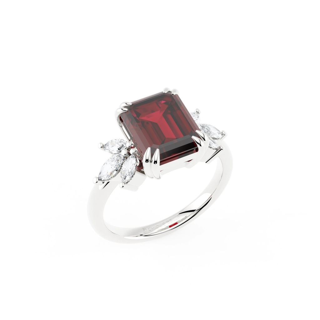Emerald cut Ruby and Diamond Ring