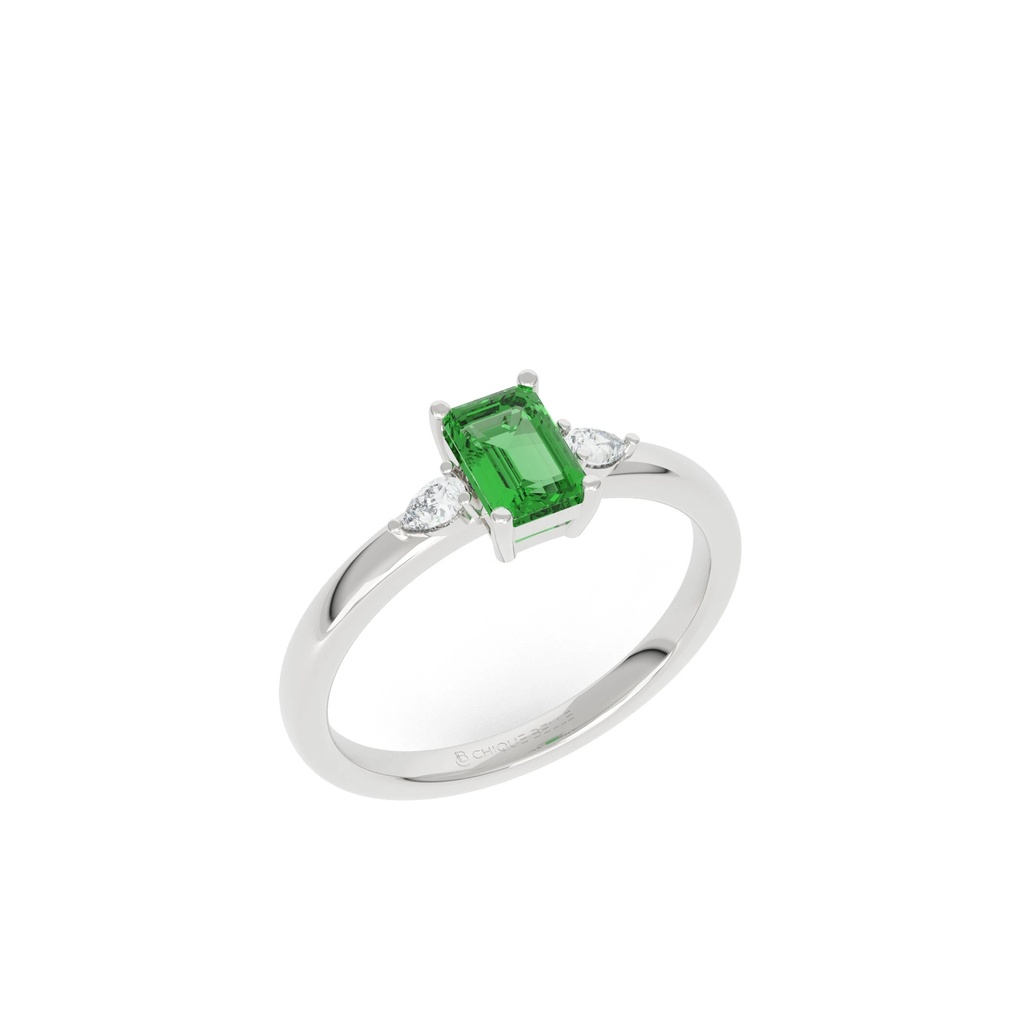 Emerald with Pear shaped Diamond Trio Ring