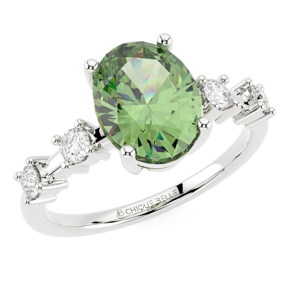 Green Tourmaline Diamond Studded Ring
