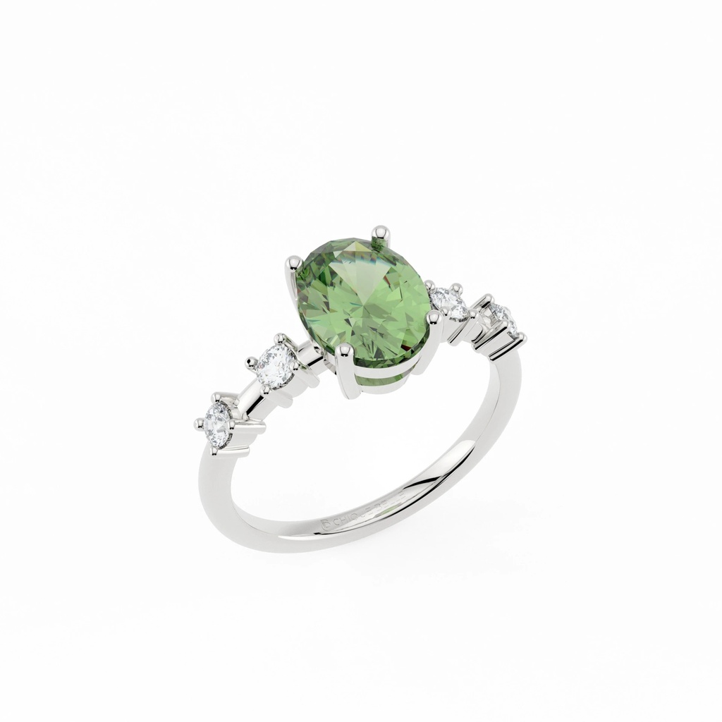 Green Tourmaline Diamond Studded Ring