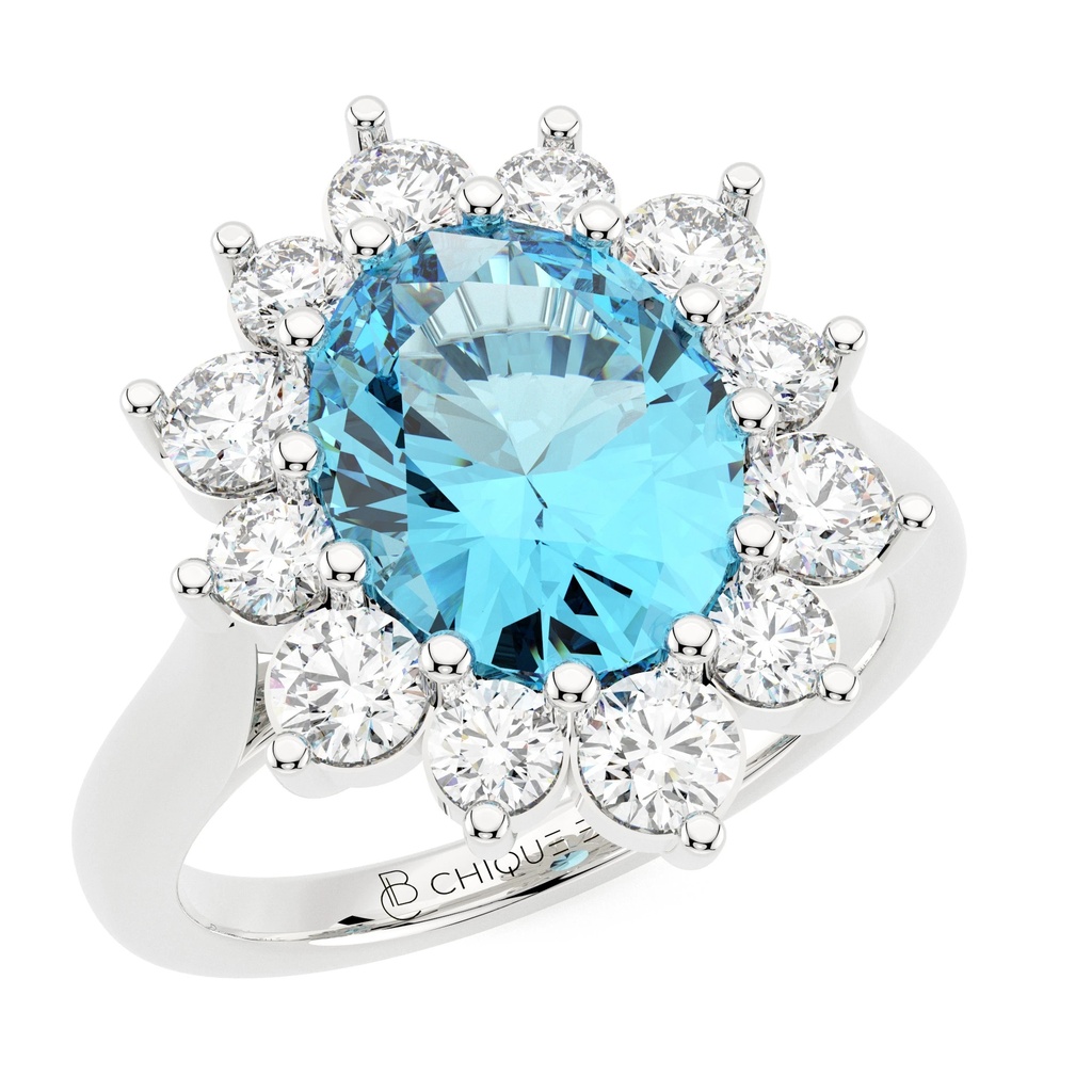 Oval Aquamarine and Diamond Ring