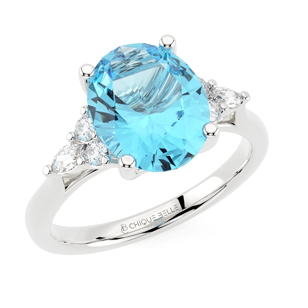Oval Aquamarine with Multi Shape Diamond Ring