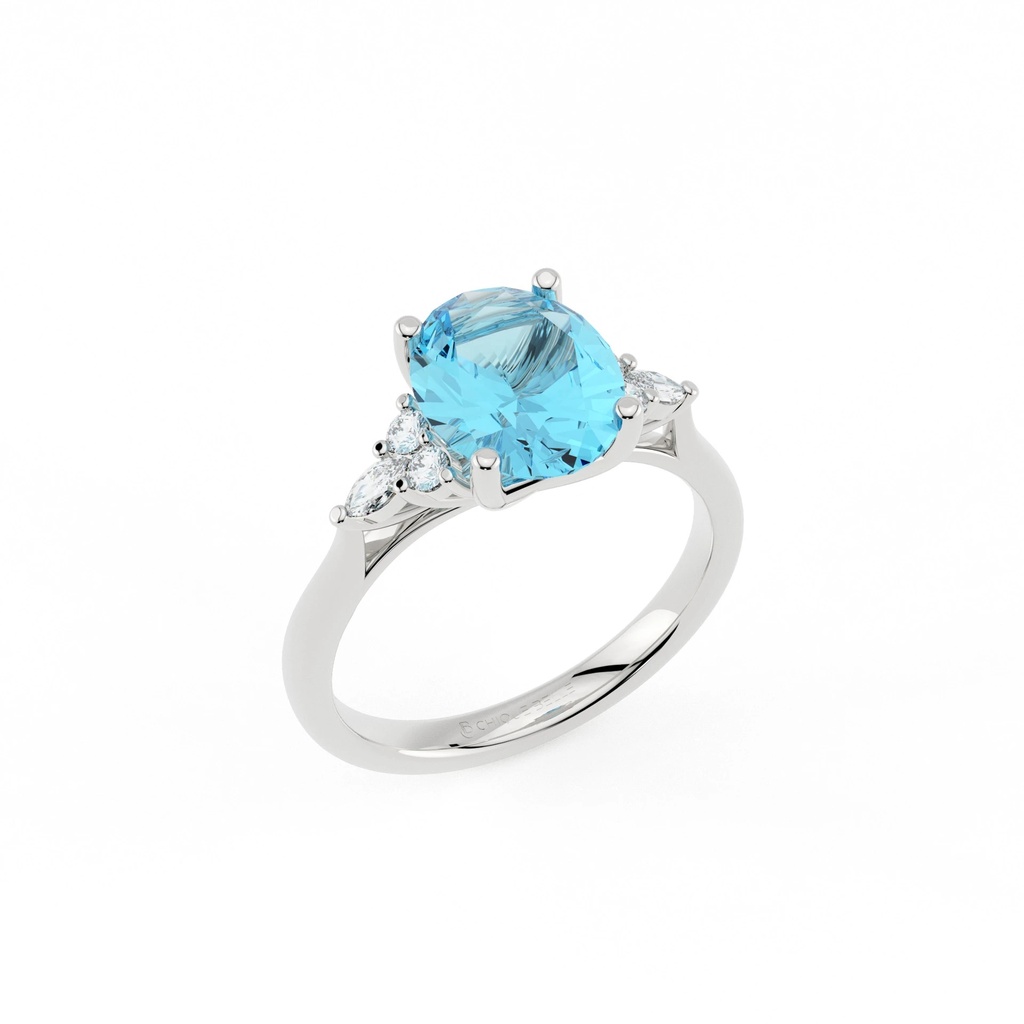 Oval Aquamarine with multi shape diamond Ring