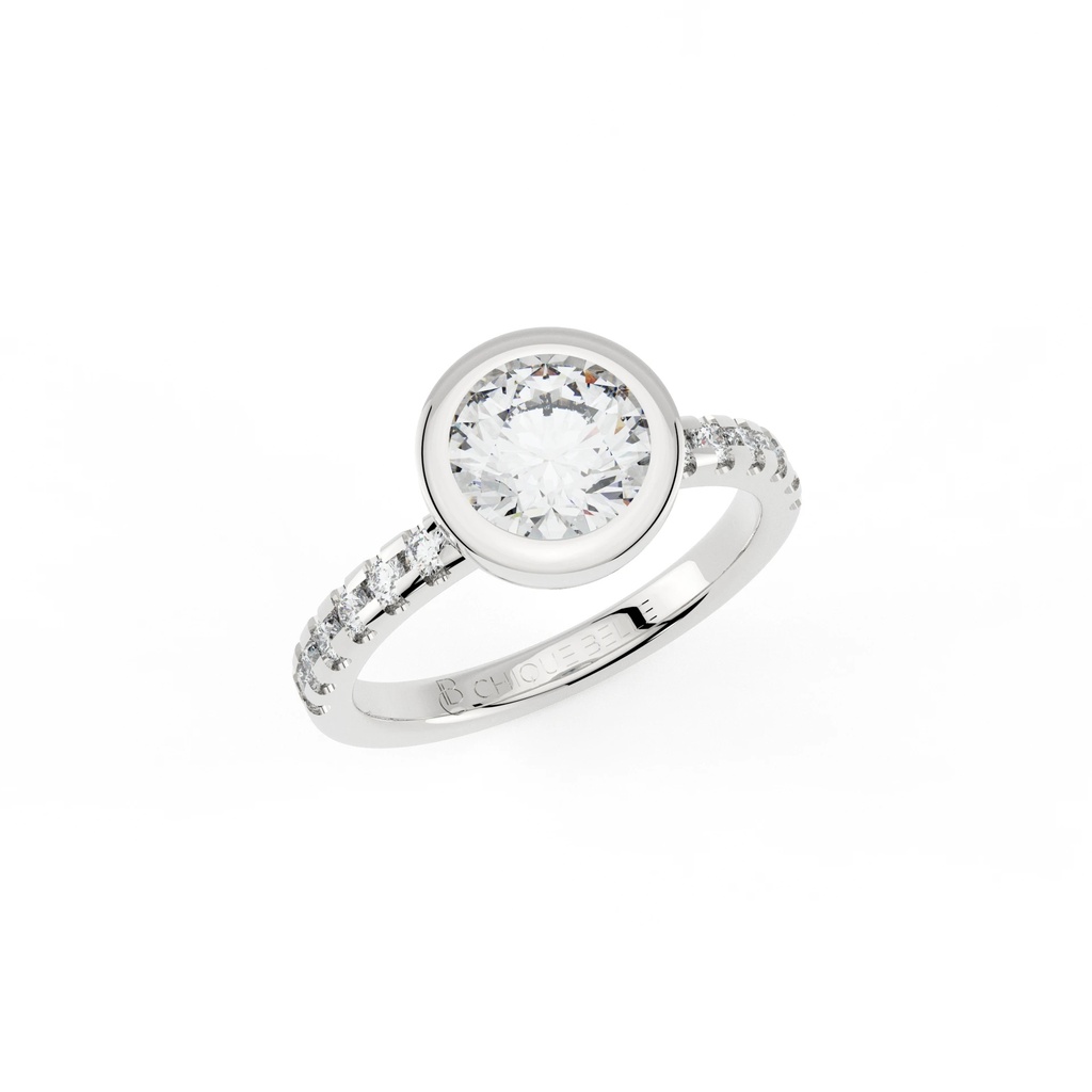 Round Diamond Bazel Set and Pav'e Engagement Ring
