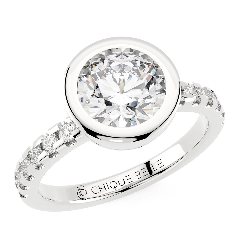 Round Diamond Bazel Set and Pav'e Engagement Ring