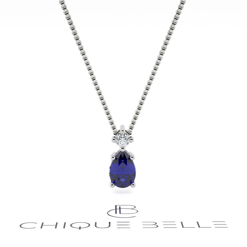 Tear Drop Blue Sapphire Diamond Pendant