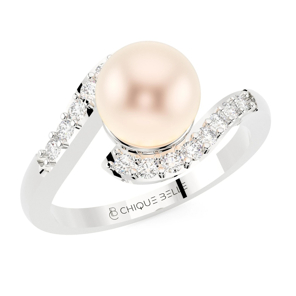 Freshwater Pearl Twisted Shank Diamond Ring