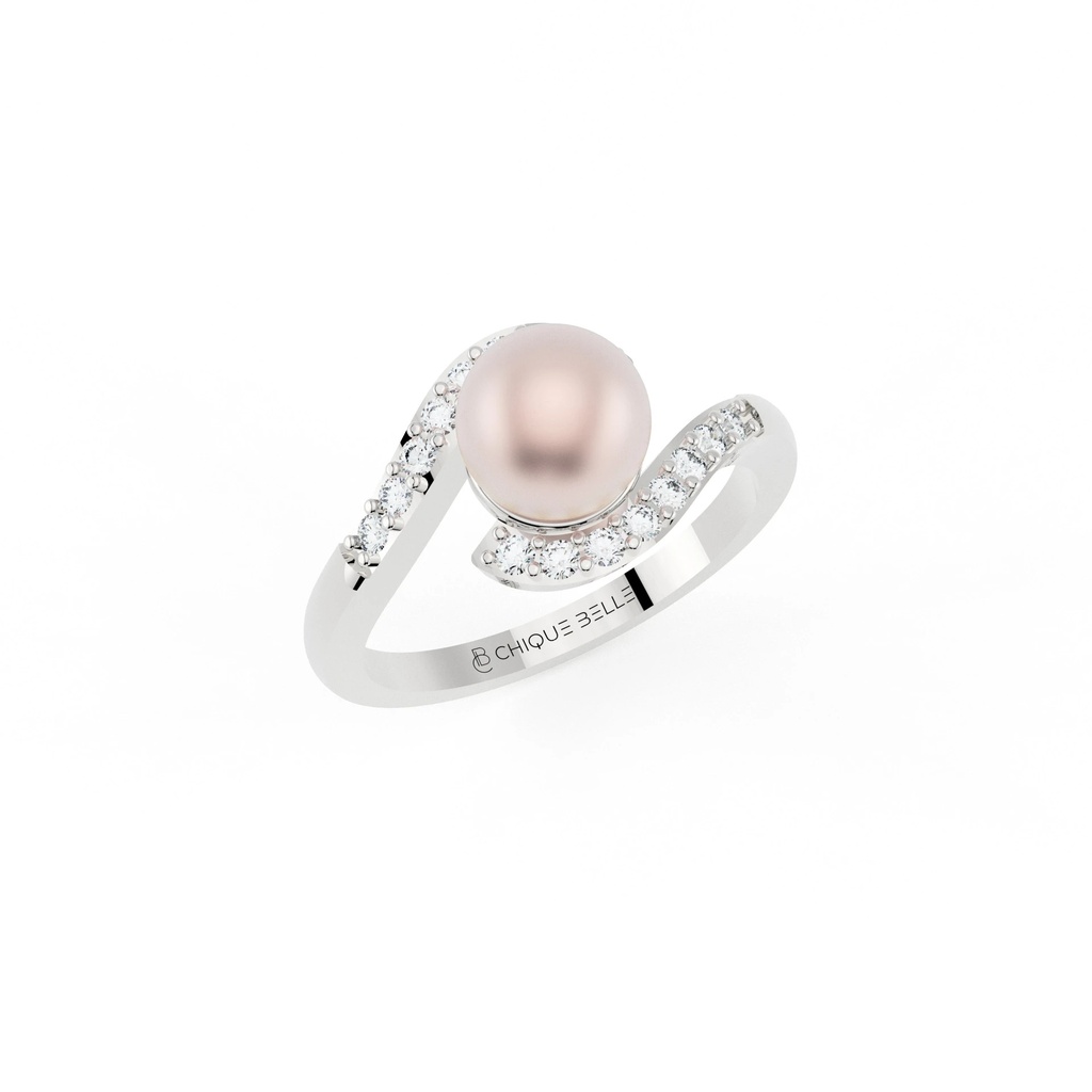 Freshwater Pearl Twisted Shank Diamond Ring