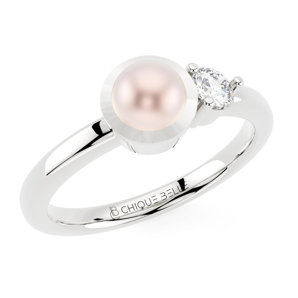 Freshwater Pearl Bazel and Diamond Ring