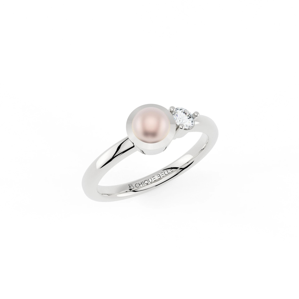 Freshwater Pearl Bazel and Diamond Ring