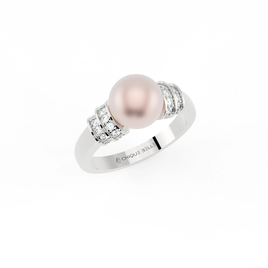 Freshwater Elevated Pearl with Diamond Ring