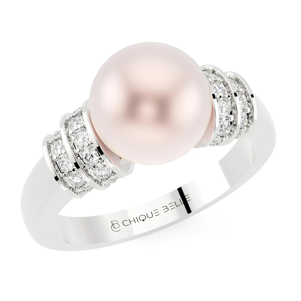 Freshwater Elevated Pearl with Diamond Ring