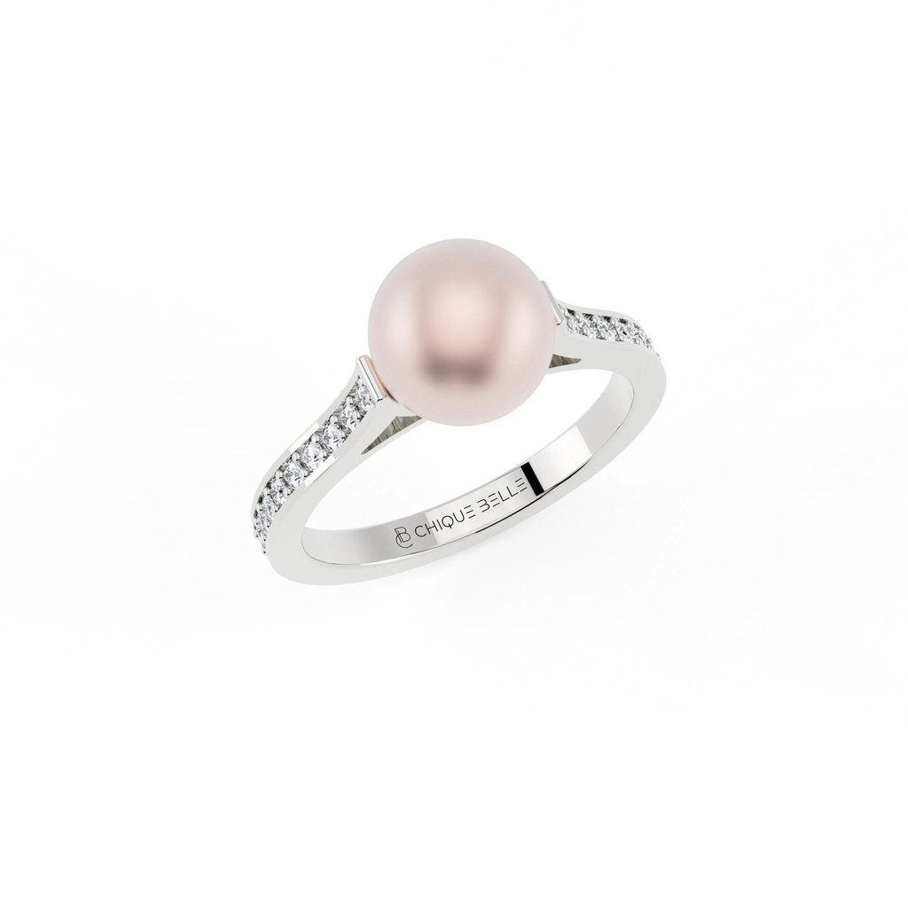 Freshwater Pearl with Channel Set Diamond Ring