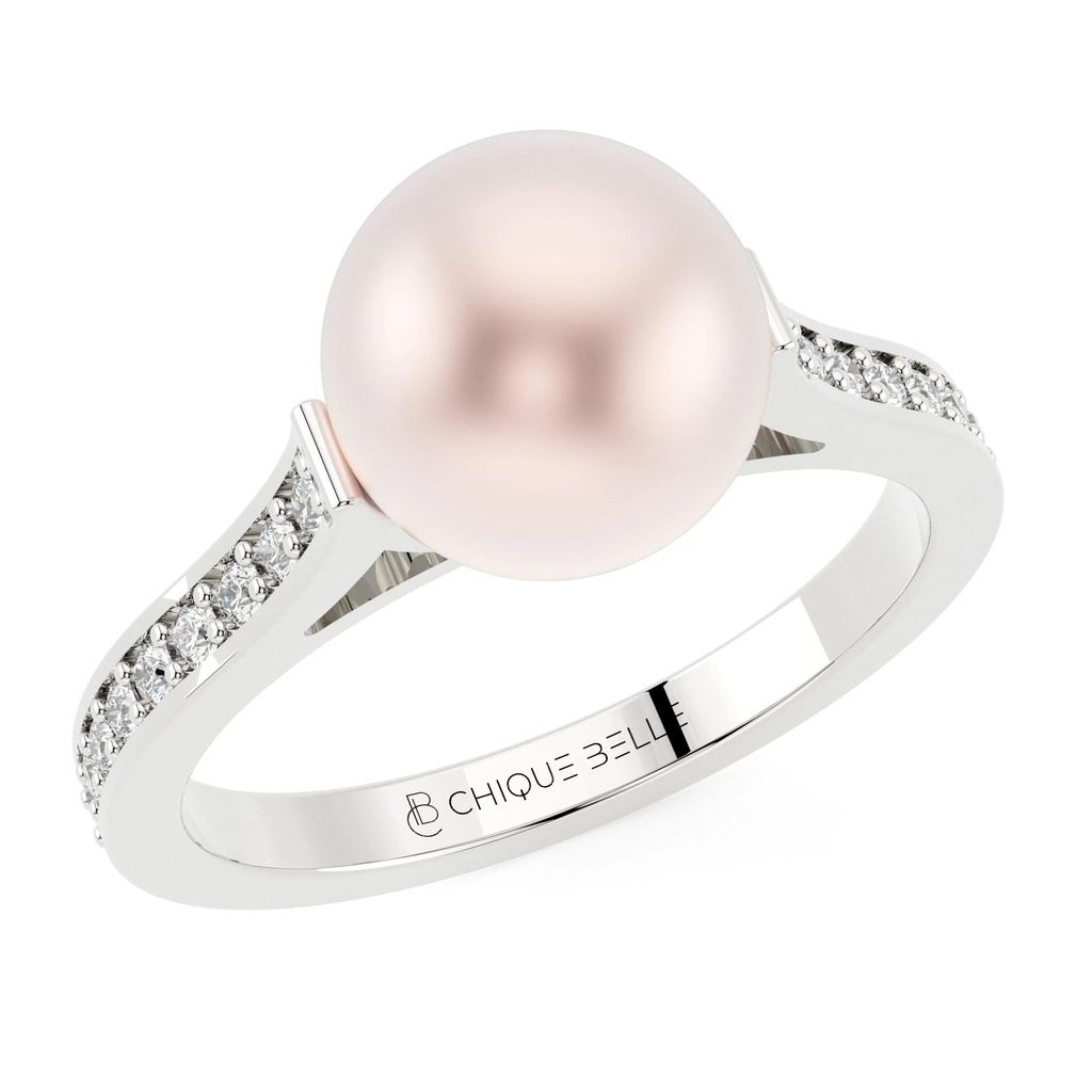 Freshwater Pearl with Channel Set Diamond Ring