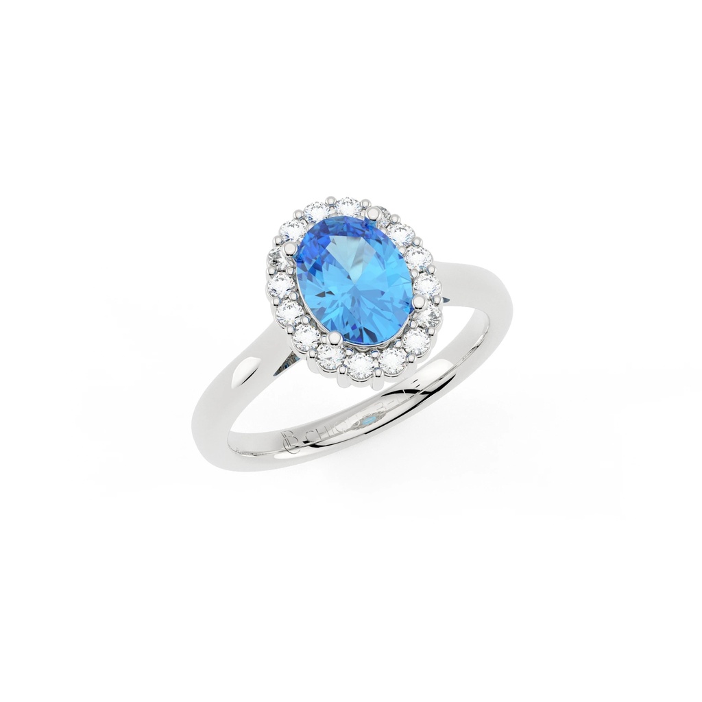 Oval Blue Topaz Halo Diamond Ring