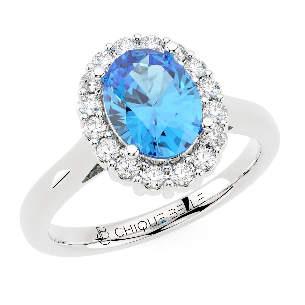 Oval Blue Topaz Halo Diamond Ring