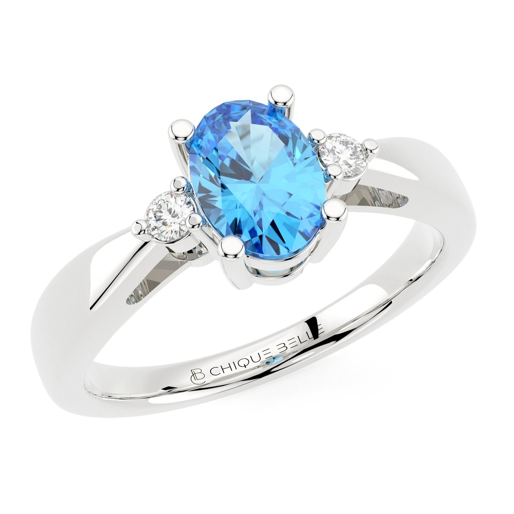 Oval Blue Topaz with Adjacent Diamonds Ring