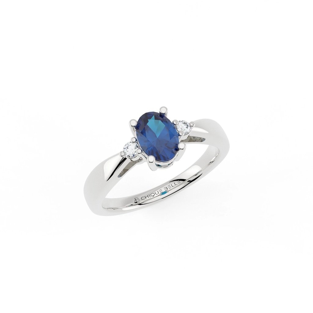Oval Blue Topaz with Adjacent Diamonds Ring
