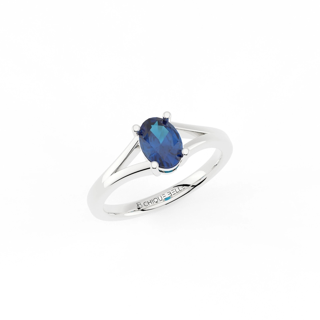 Oval Blue Topaz Split Shank Ring