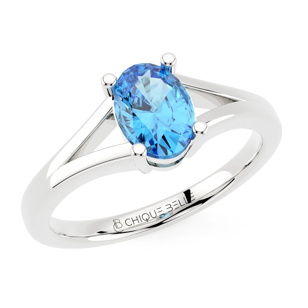 Oval Blue Topaz Split Shank Ring