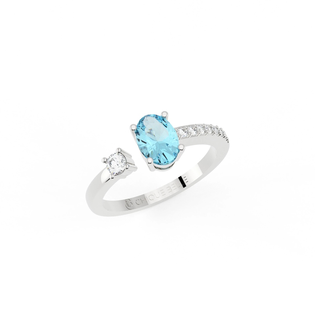 Oval Blue Topaz Open Stack Diamond Ring