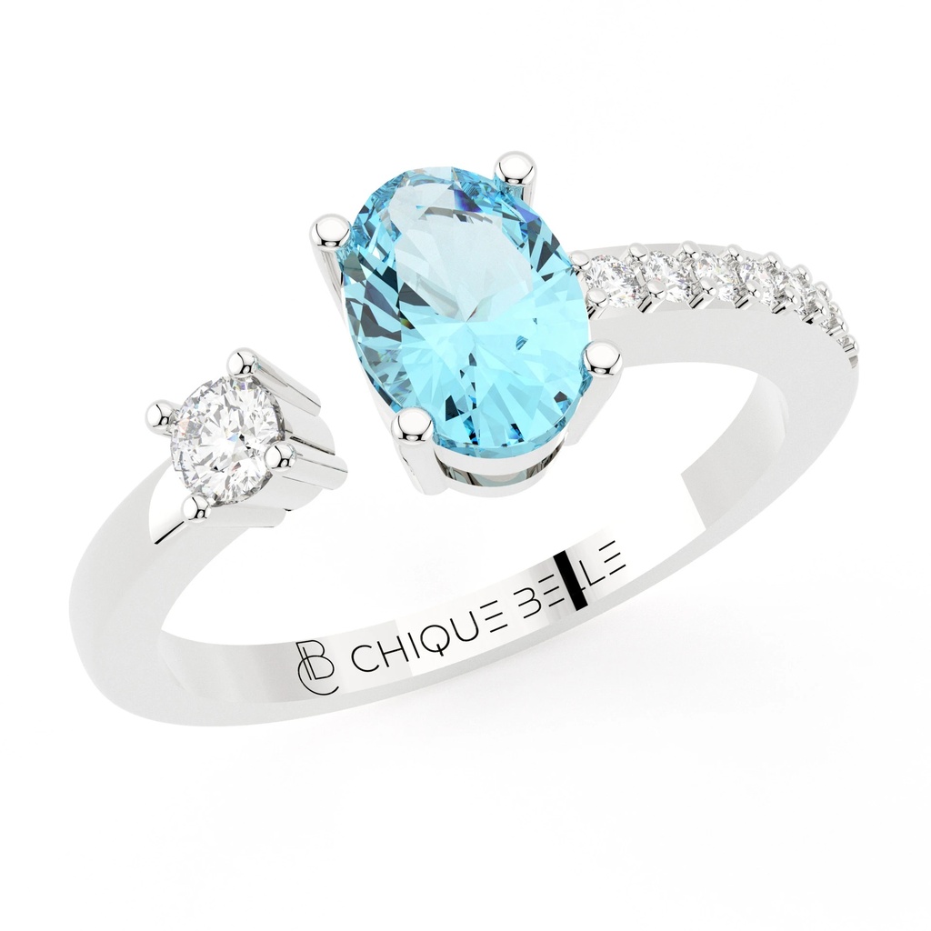 Oval Blue Topaz Open Stack Diamond Ring