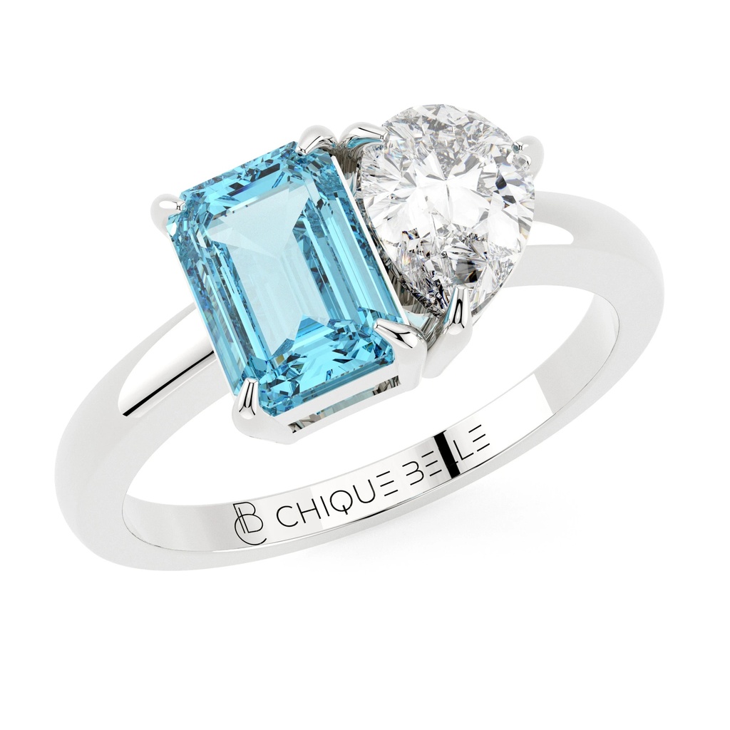 MOI Blue Sapphire and Pear Diamond Ring