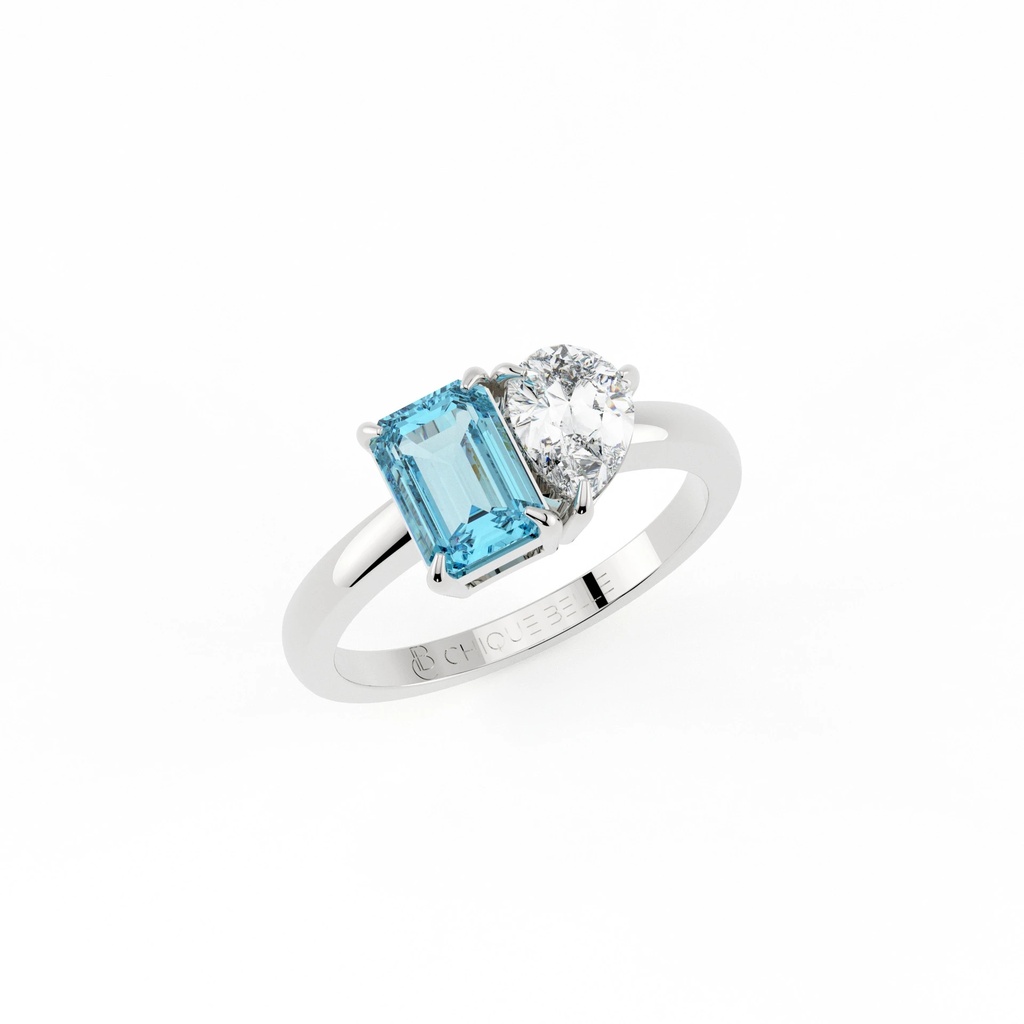 MOI Blue Sapphire and Pear Diamond Ring
