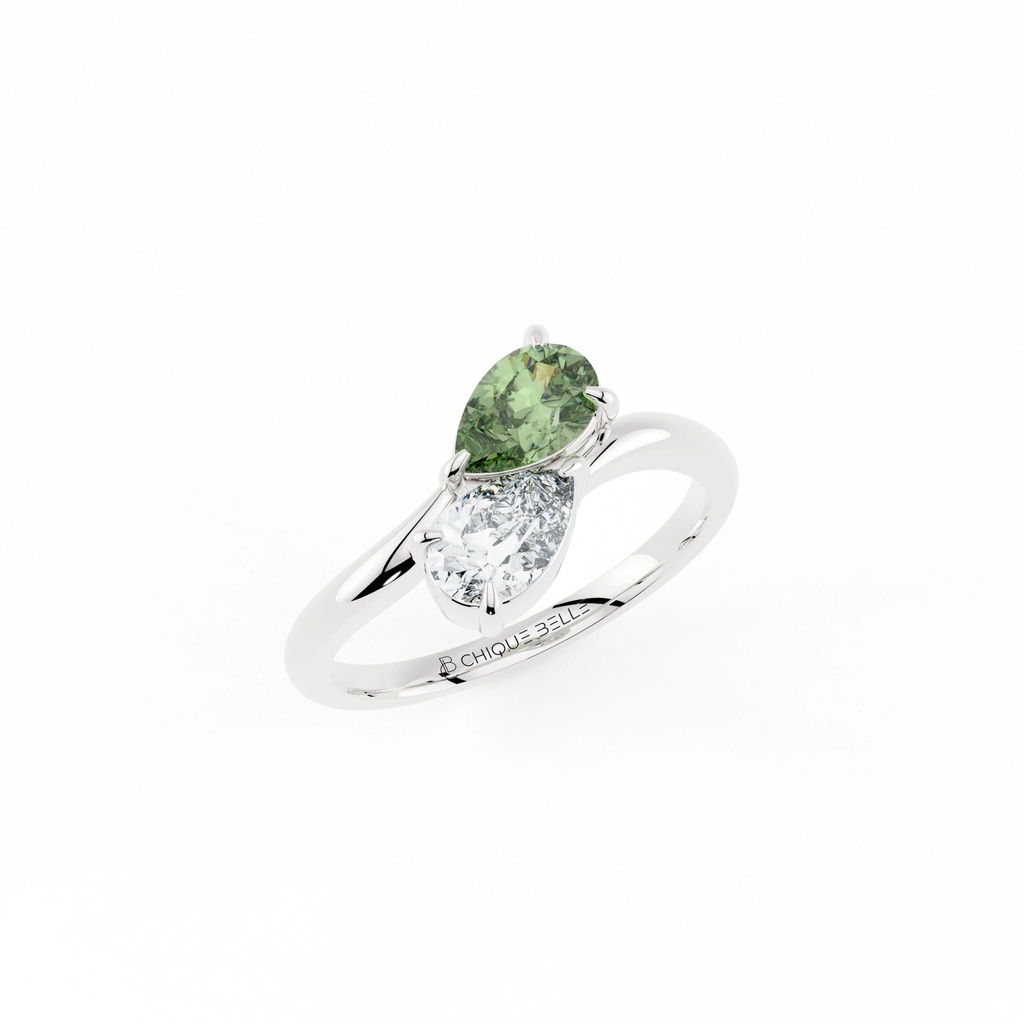 MOI Pear Shaped Green Tourmaline and Diamond Ring