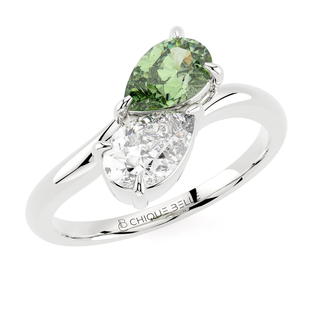MOI Pear Shaped Green Tourmaline and Diamond Ring