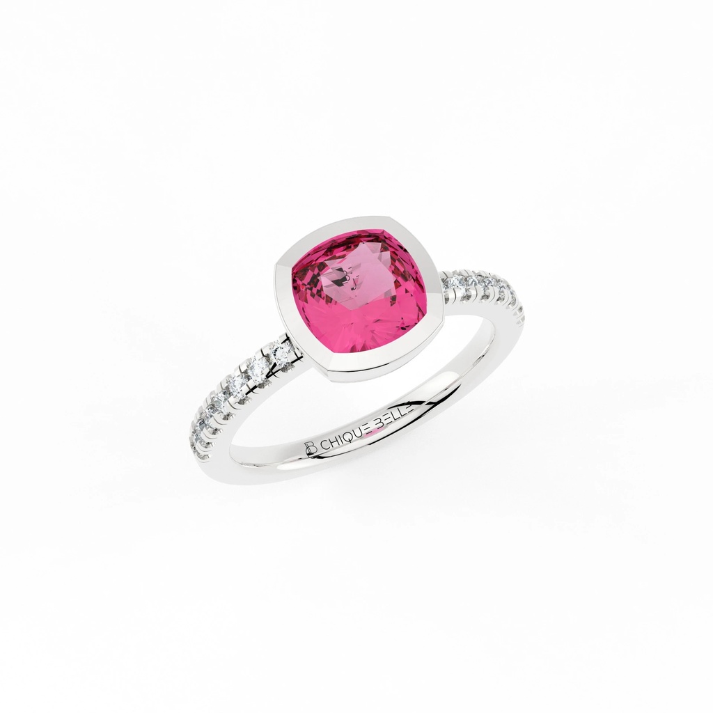 Pink Turmoline Bazel Half Coverage Diamond Ring