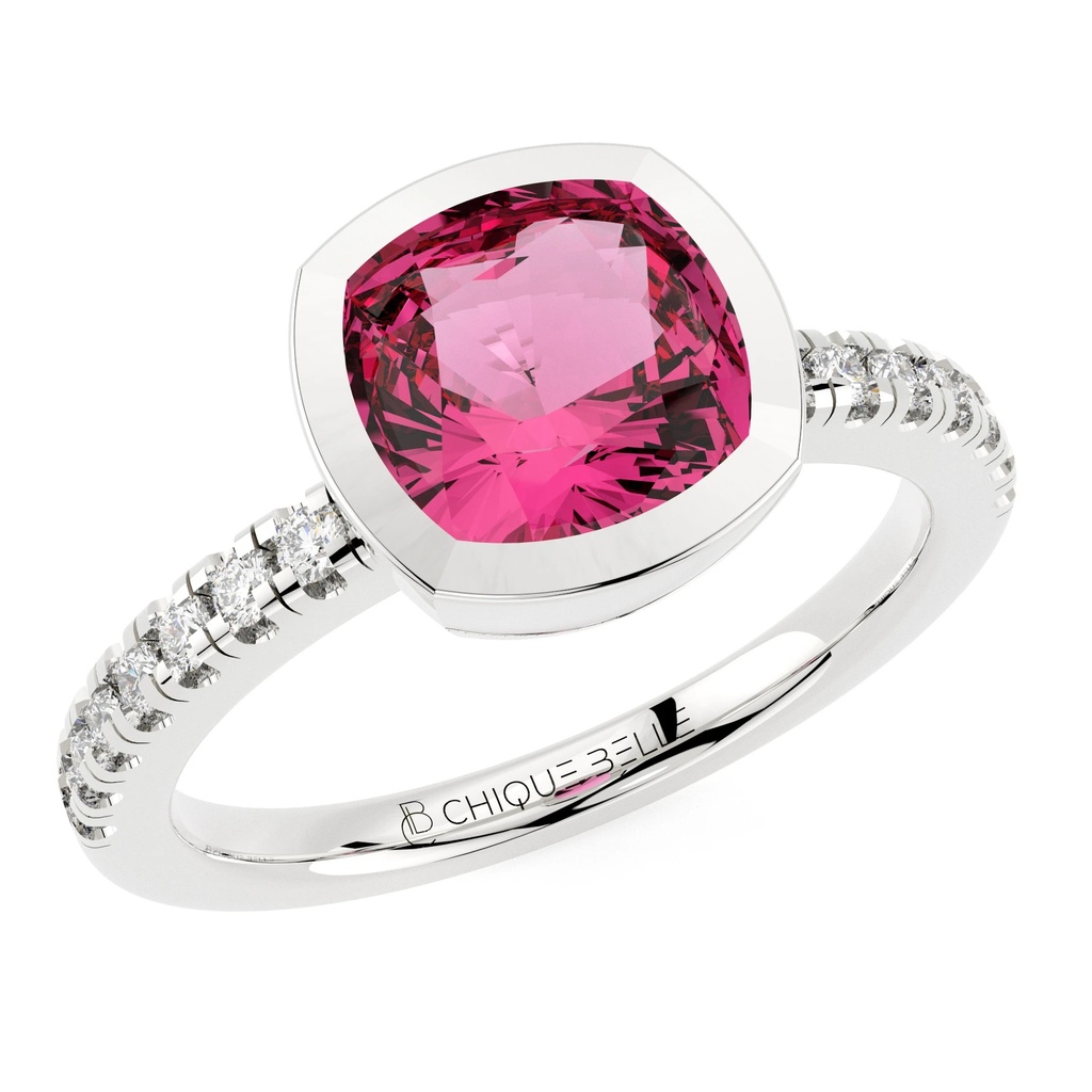 Pink Turmoline Bazel Half Coverage Diamond Ring