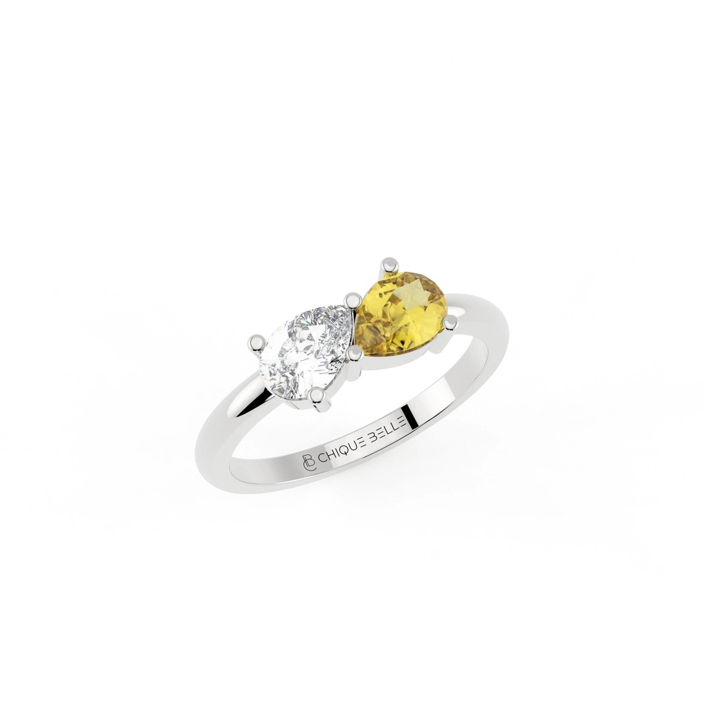 MOI Pear Diamond and Yellow Sapphire Ring