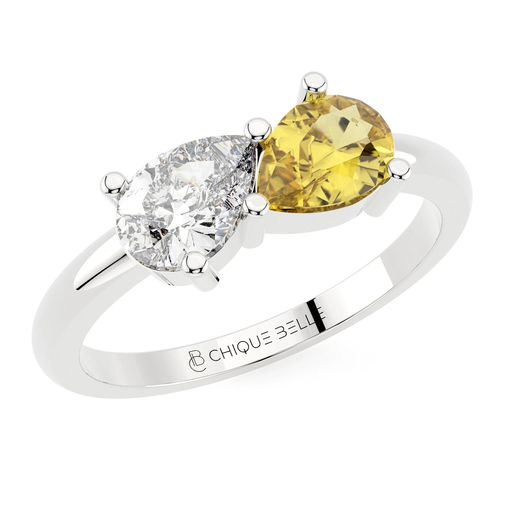 MOI Pear Diamond and Yellow Sapphire Ring