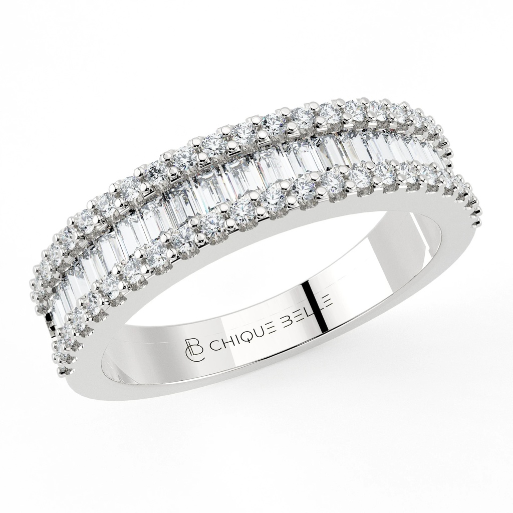 Bagutte and Round Pave Half Coverage Wedding Ring