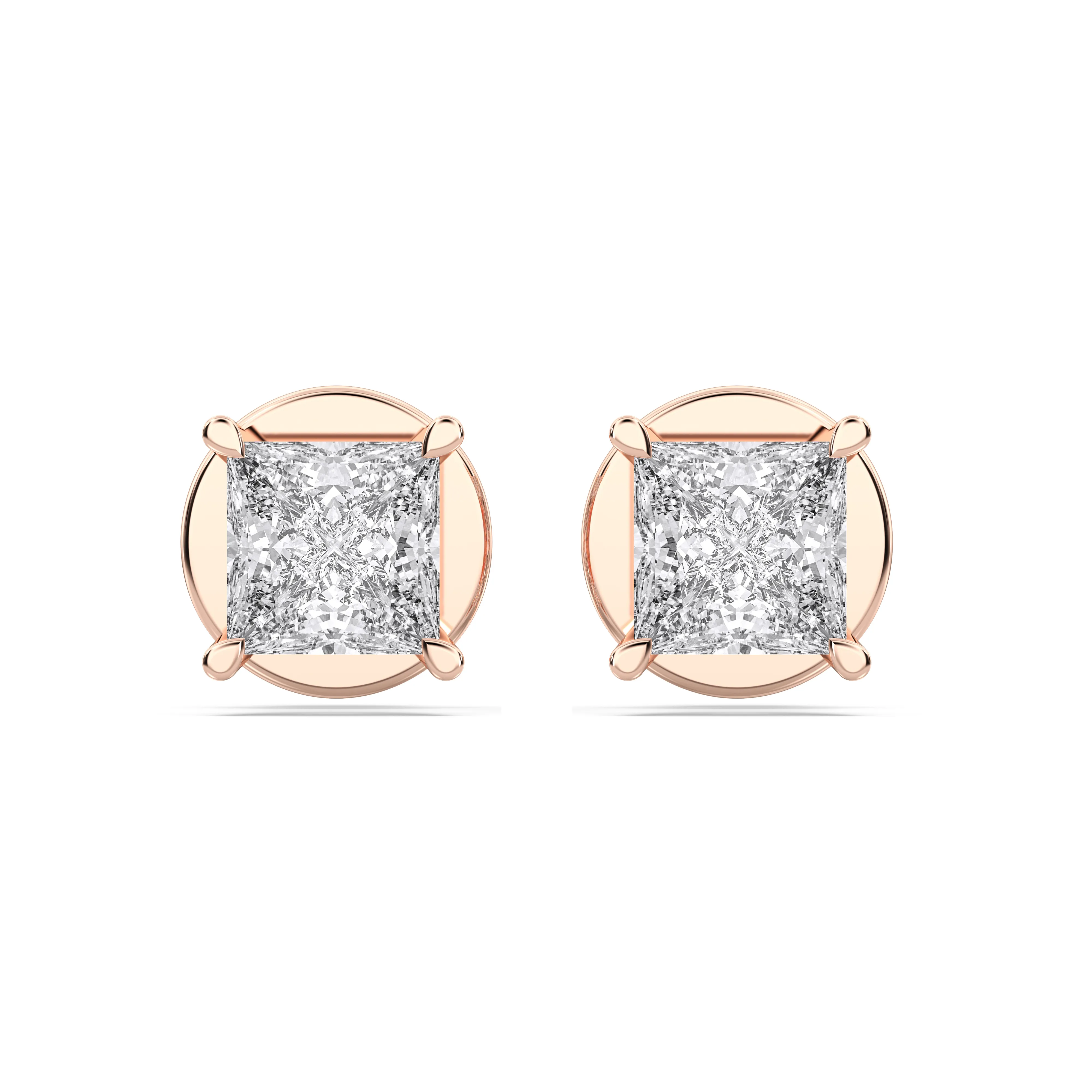 Four Prong Princess Diamond Earrings