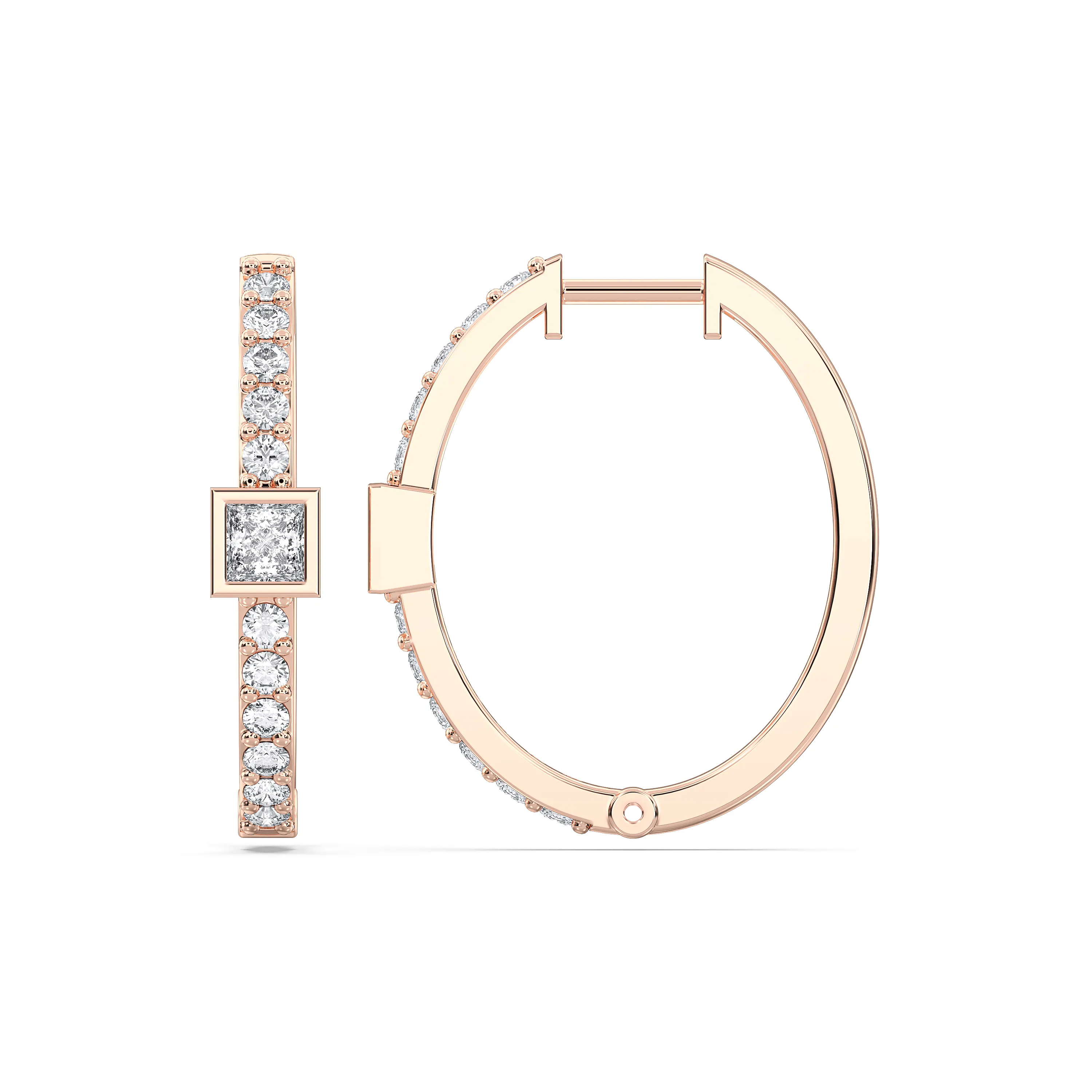 Princess And Round Hoop Diamond Earrning