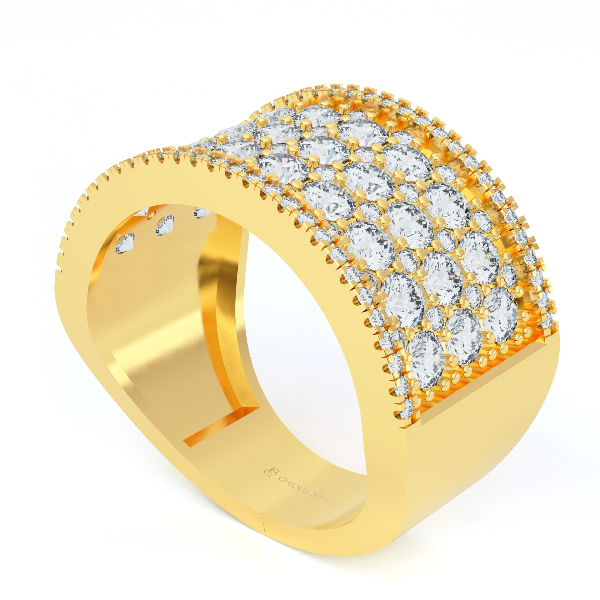 Cluster Studded Broad Wedding Band